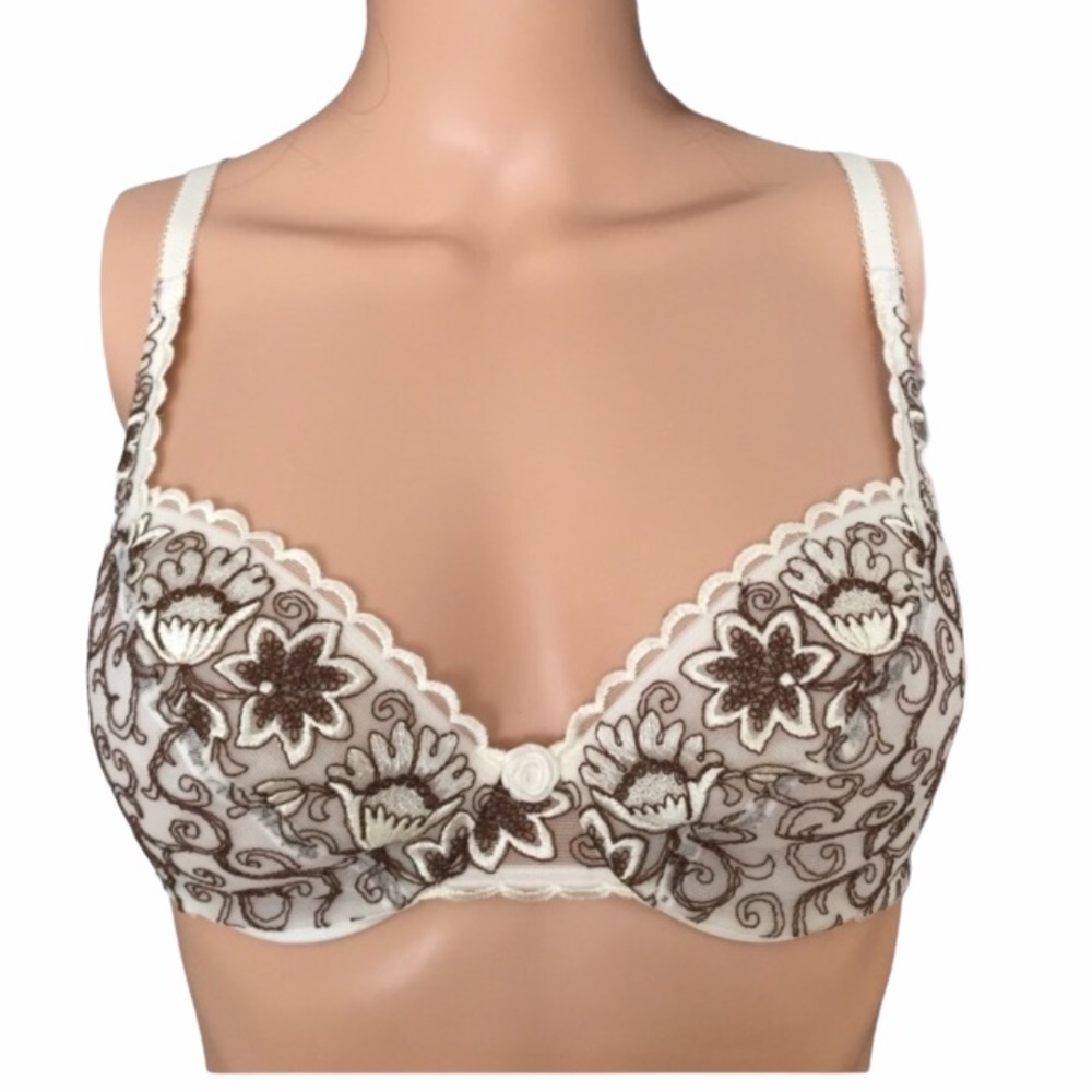 NWT Vintage Wacoal brown cream embroidered bra